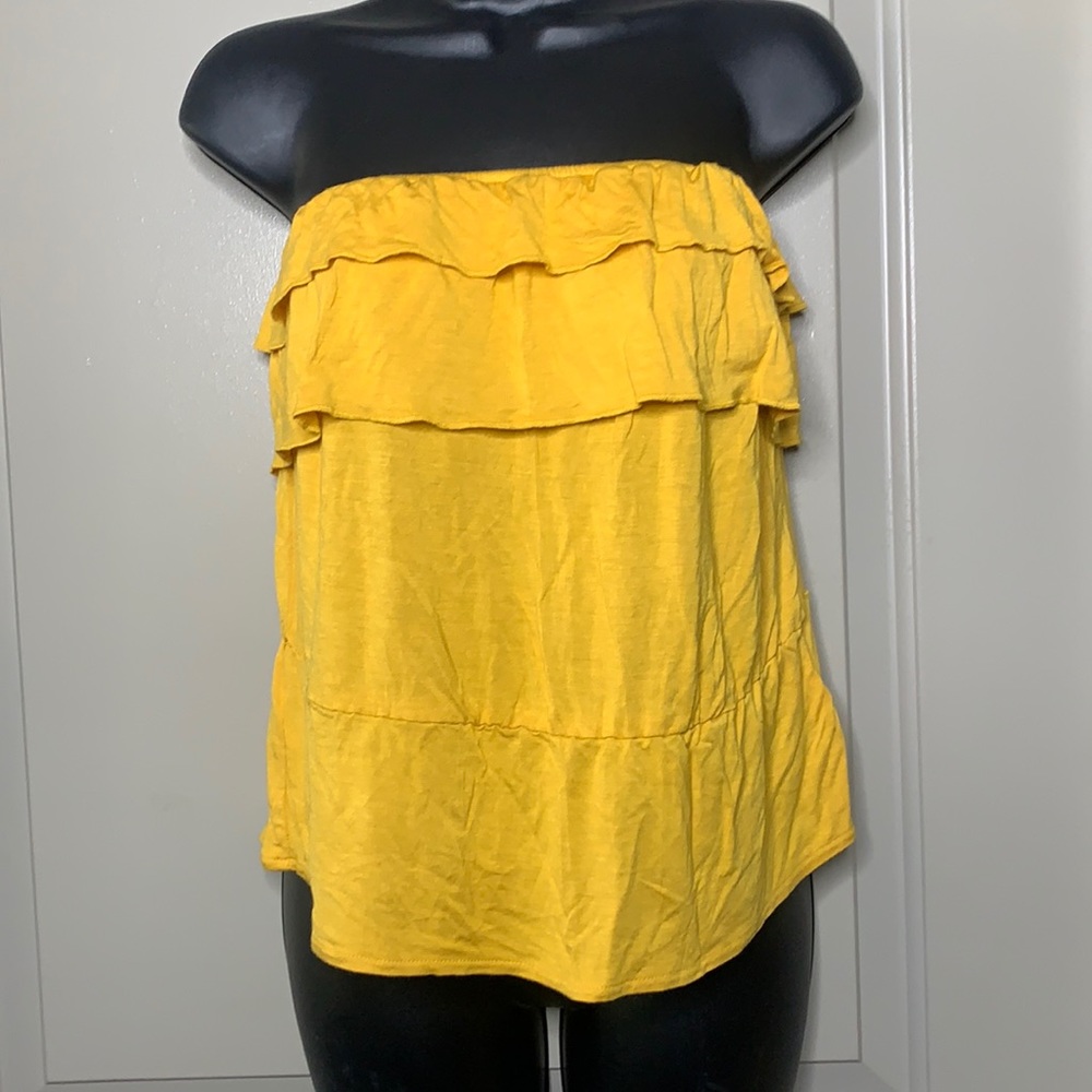 Yellow-Mustard Ruffle Sleeveless Top